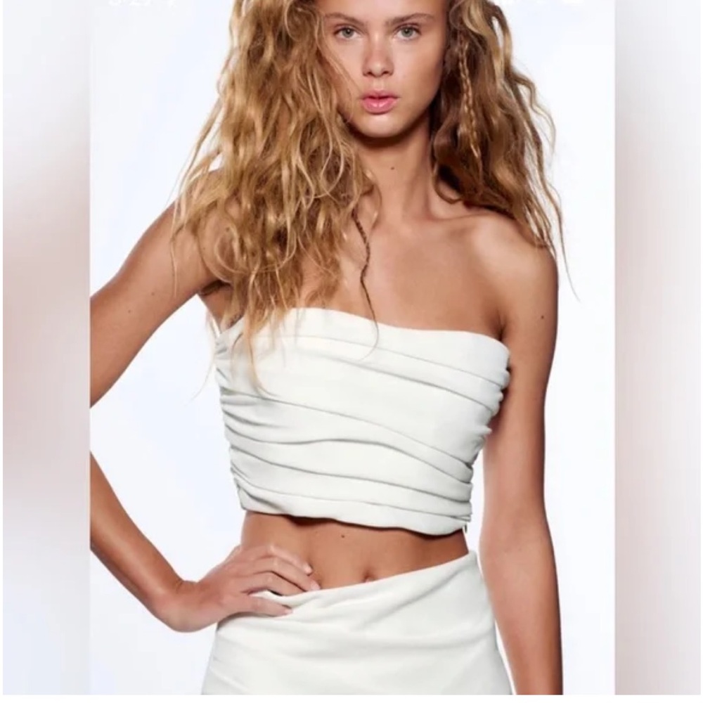 Zara White Ruched Crop Top